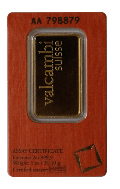 Valcambi Suisse Gold Bar 1 oz. - Reverse