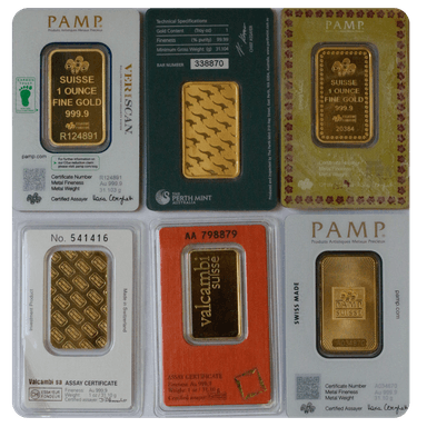 Various Mint Gold Bars 1 oz. - Reverse